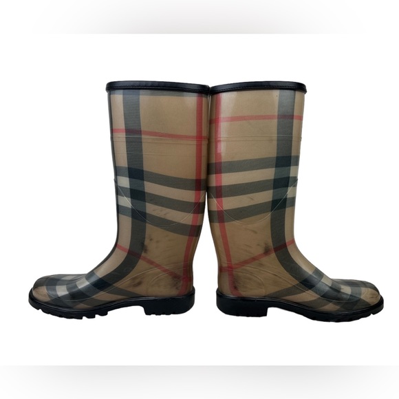 BURBERRY Rubber Rain Boots Plaid Check Pattern Women's Size 37 / 7 - Picture 6 of 12